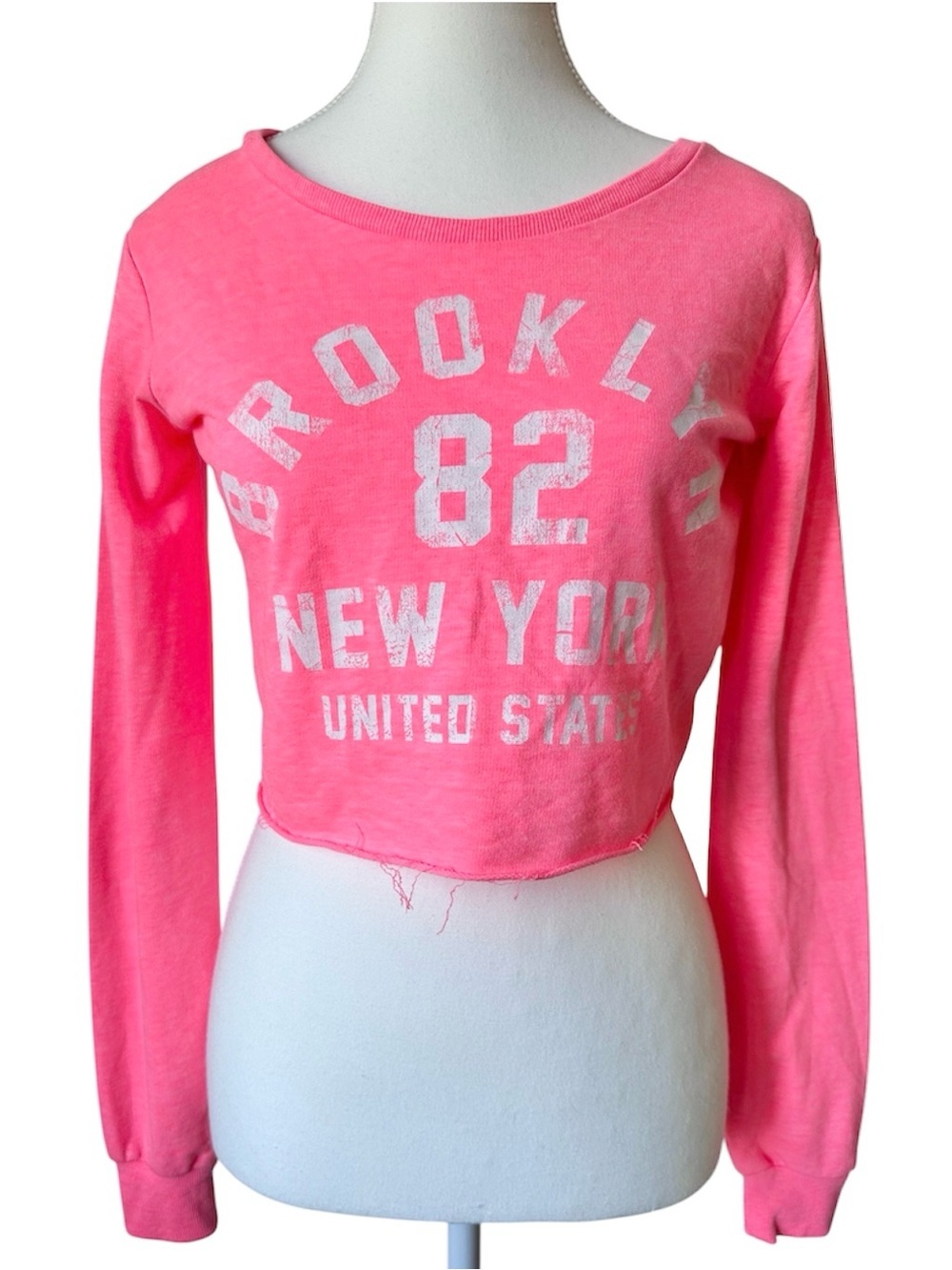 Vintage 90's Streetwear Society Neon Pink Cropped Cut Off Sweatshirt - Small